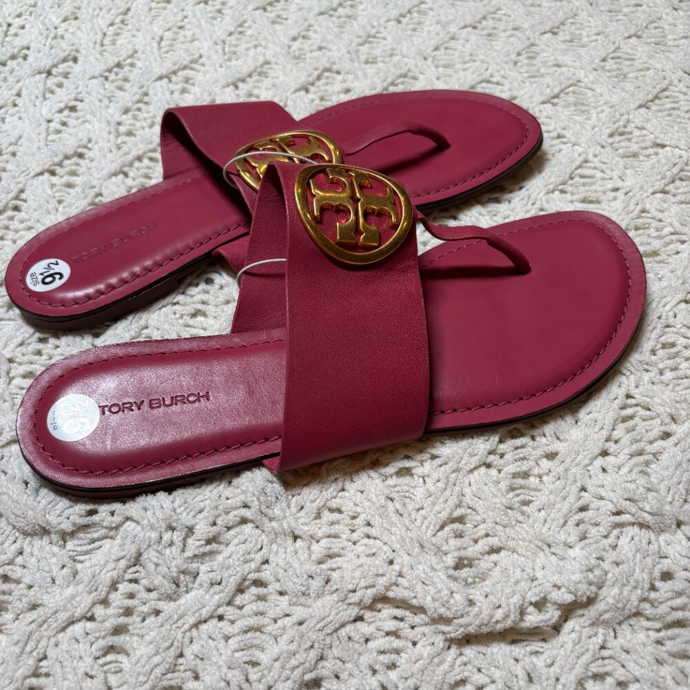 Tory Burch Benton Band Flat Sandals -‎ Raspberry Sorbet – Women’s 9.5 - NWOT - Picture 2 of 3